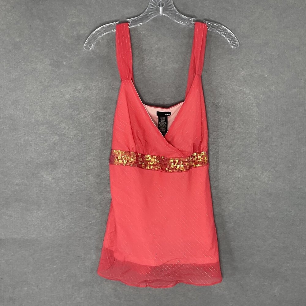 Mix It Top Womens XL Babydoll Sheer Sequins Metallic Stripes Lined Croquette Y2K